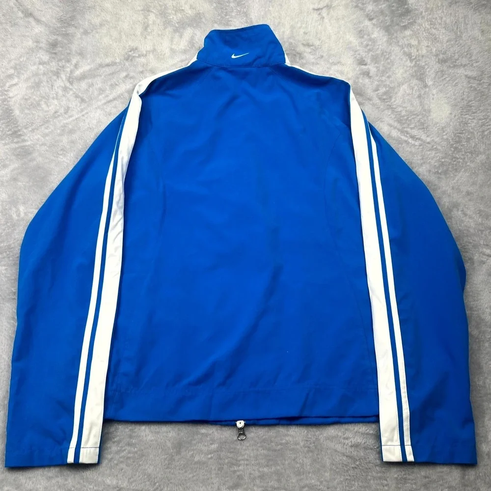 Nike Track Jacket Boys Large Blue Swoosh Logo Full Zip Sleeve Mock Neck Running